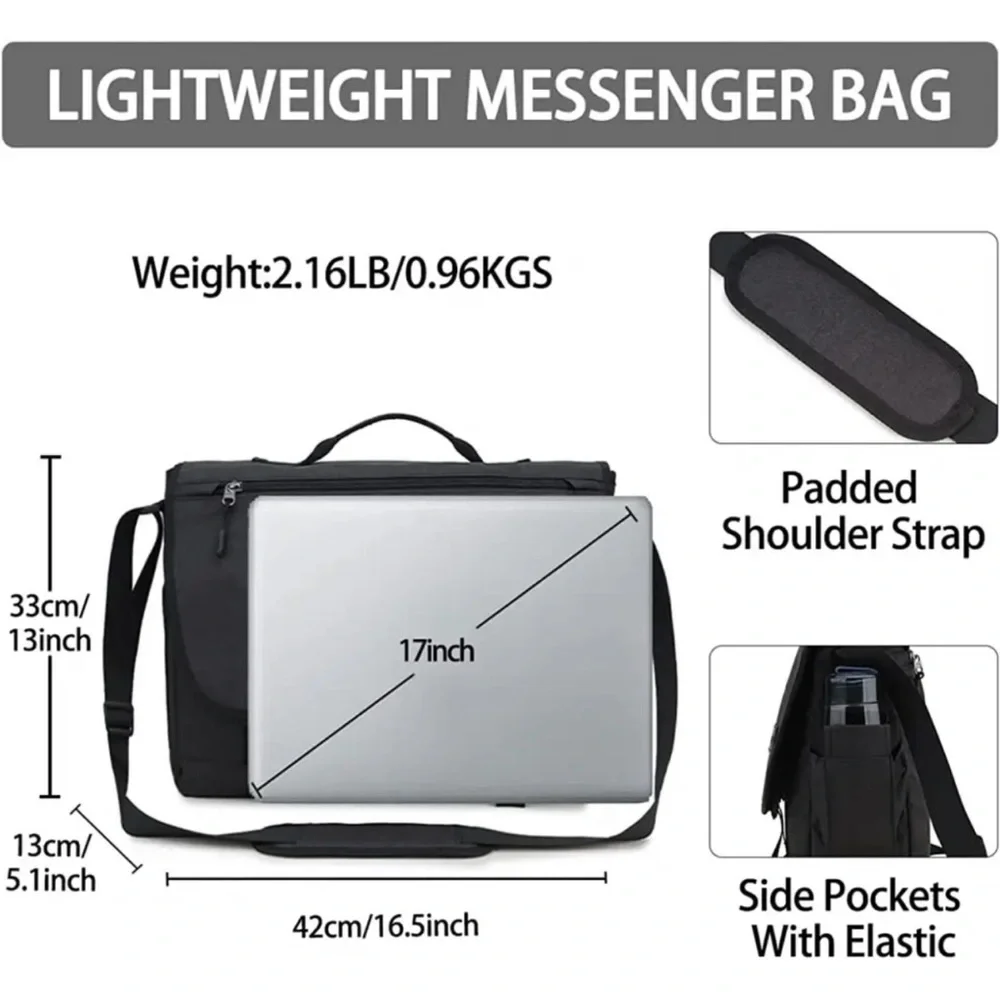 RAVUO Water Resistant Lightweight Messenger Bag/ Satchel 17 Inch-black